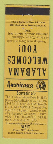 Matchbook Cover - Grove Hill AL Perkins Americana YELLOW