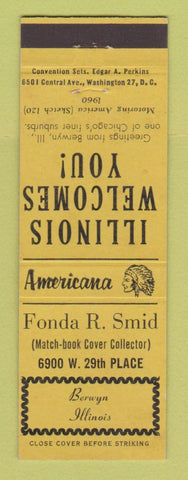 Matchbook Cover - Fonda Smith Match Collector Berwyn IL Perkins Americana YELLOW