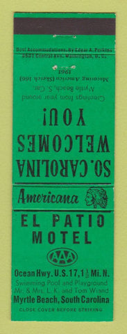 Matchbook Cover - El Patio Motel Myrtle Beach SC Perkins Americana GREEN