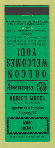 Matchbook Cover - Robie's Motel Moro OR Perkins Americana GREEN
