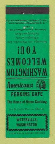 Matchbook Cover - Perkins Cafe Waterville WA Perkins Americana GREEN