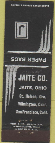 Matchbook Cover - Jaite Paper Bags Jaite OH St Helens OR