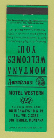 Matchbook Cover - Motel Western Big Timber MT WEAR Perkins Americana GREEN