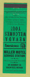 Matchbook Cover - Miller Motel oil gas Goldfield NV Perkins Americana GREEN