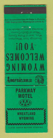 Matchbook Cover - Parkway Motel Wheatland W Y Perkins Americana GREEN