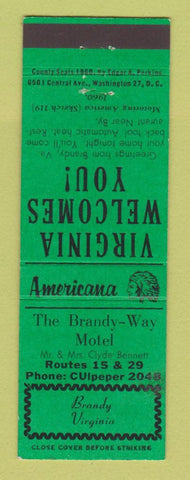 Matchbook Cover - Brandy Way Motel Brandy VA Perkins Americana GREEN