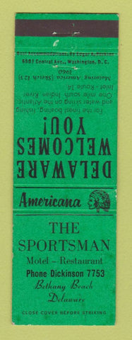 Matchbook Cover - Sportsman Motel Bethany Beach DE Perkins Americana GREEN