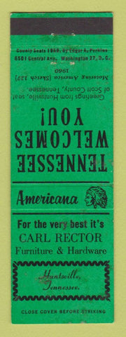 Matchbook Cover Carl Rector Furniture Huntsville TN WEAR Perkins Americana GREEN