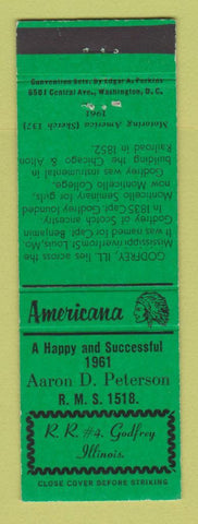 Matchbook Cover - Peterson Match Collector Godfrey IL Perkins Americana GREEN
