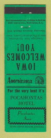 Matchbook Cover - Pocahontas Hotel IA Perkins Americana GREEN