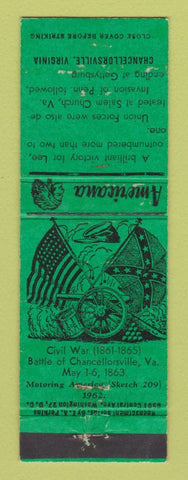 Matchbook Cover - Chancellorsville VA Civil War WEAR Perkins Americana GREEN