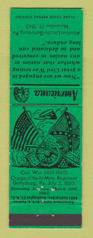 Matchbook Cover - Gettysburg PA Civil War Perkins Americana GREEN