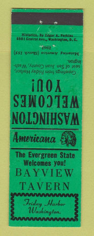 Matchbook Cover - Bayview Tavern Friday Harbor WA Perkins Americana GREEN