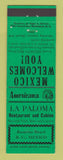 Matchbook Cover - La Paloma Rosarita Beach Mexico Perkins Americana GREEN