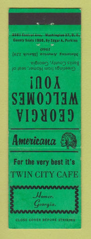 Matchbook Cover - Twin City Cafe Homer GA Perkins Americana GREEN