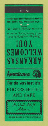 Matchbook Cover - Rogers Hotel Cafe DeVAlls Bluff AR Perkins Americana GREEN