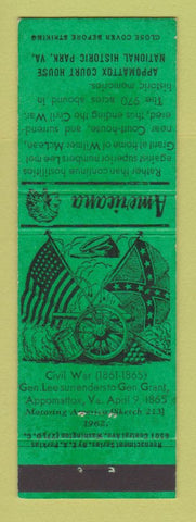 Matchbook Cover Appomattox Court House VA Civil War WEAR Perkins Americana GREEN