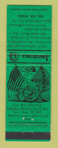 Matchbook Cover - Bull Run VA Civil War Perkins Americana GREEN