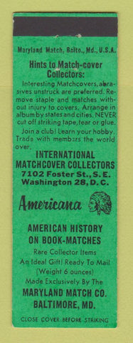 Matchbook Cover - Maryland Match Baltimore MD Perkins Americana GREEN
