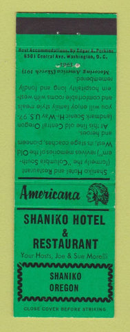 Matchbook Cover - Shaniko Hotel Restaurant OR  Perkins Americana GREEN