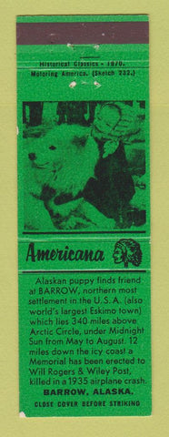 Matchbook Cover - Barrow AK Puppy Perkins Americana GREEN