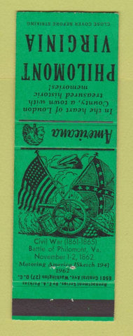 Matchbook Cover - Philomont VA Civil War Perkins Americana GREEN