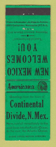 Matchbook Cover - Continental Divide NM Perkins Americana GREEN
