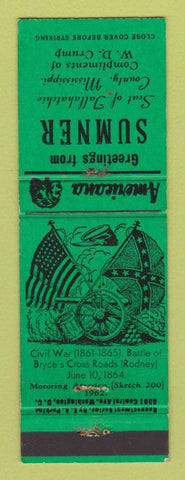 Matchbook Cover - Sumner MS Civil War WEAR Perkins Americana GREEN