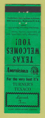 Matchbook Cover - Turner's Texaco oil gas Lipscomb TX Perkins Americana GREEN