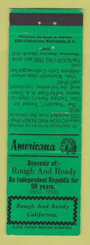 Matchbook Cover - Rough and Ready CA Perkins Americana GREEN