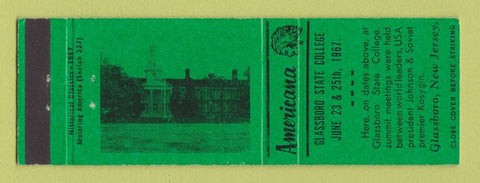 Matchbook Cover - Glassboro State College NJ 1967 Perkins Americana GREEN