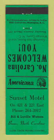 Matchbook Cover - Sunset Motel Boone NC Perkins Americana GREEN