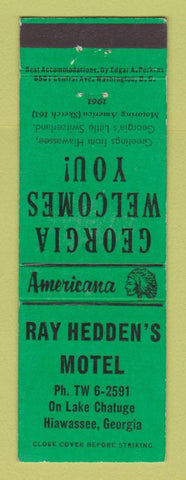 Matchbook Cover - Ray Hedden's Motel Hiawassee GA Perkins Americana GREEN