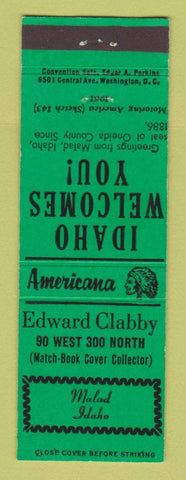 Matchbook Cover - Edward Clabby Match Collector Malad ID Perkins Americana GREEN