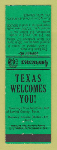 Matchbook Cover - Hopper's Oil Well Loving County TX Perkins Americana GREEN