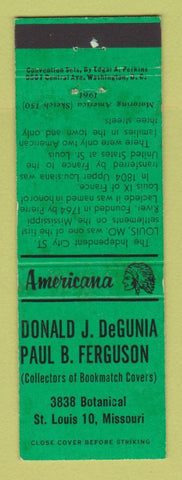Matchbook Cover - Match Collectors St Louis MO Perkins Americana GREEN