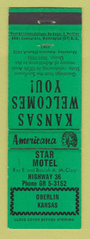 Matchbook Cover - Star Motel Oberlin KS Perkins Americana GREEN