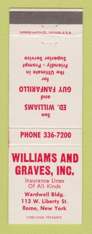 Matchbook Cover - Williams and Grave Insurance Rome NY