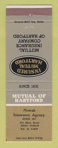 Matchbook Cover - Hartford Insurance Nowak Indian Orchard