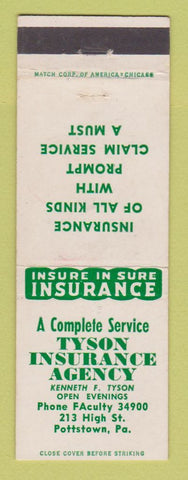 Matchbook Cover - Tyson Insurance Agency Pottstown PA