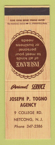 Matchbook Cover - Joseph Togno Insurance Netcong NJ
