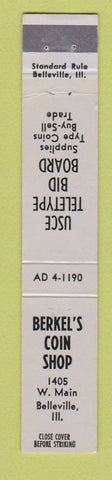 Matchbook Cover - Berkel's Coin Shop Belleville IL 10 Strike