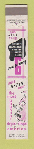 Matchbook Cover - House of Nine Dress Shops  CHAIN 10 Strike