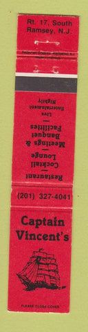 Matchbook Cover - Captain Vincent's Restaurant Ramsey NJ 12 Strike
