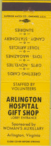 Matchbook Cover - Arlington VA Hospital Gift Shop yellow