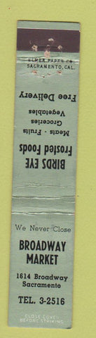 Matchbook Cover - Broadway Market Sacramento CA 12 Strike
