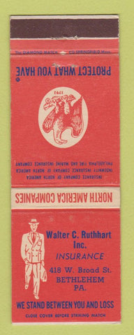 Matchbook Cover - Walter Ruthhart Insurance Bethlehem PA
