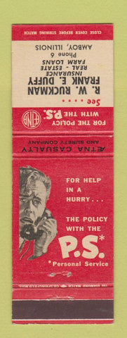 Matchbook Cover - RW Ruckman Insurance Amboy IL Frank Duffy