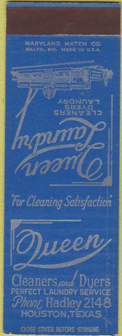 Matchbook Cover - Queen Laundry Cleaners Dyers Houston TX