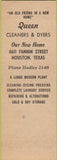 Matchbook Cover - Queen Laundry Cleaners Dyers Houston TX